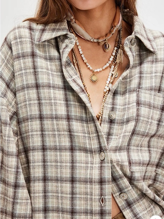 FREE PEOPLE WE THE FREE ASHLEY PLAID SHIRT IVORY COMBO KRISTA Medium - Picture 10 of 10